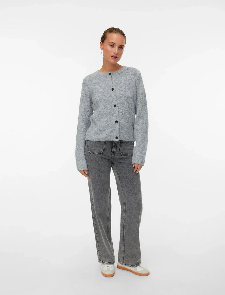 Vero Moda - VMNOVAH LS O-NECK BUTTON CARDI GA NOOS - cardigans - medium grey melange - 4