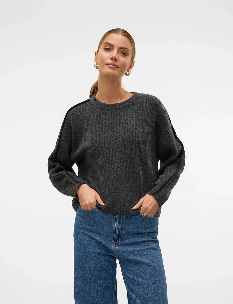 Vero Moda - VMZORA LS O-NECK PULLOVER GA - neulepuserot - asphalt - 0
