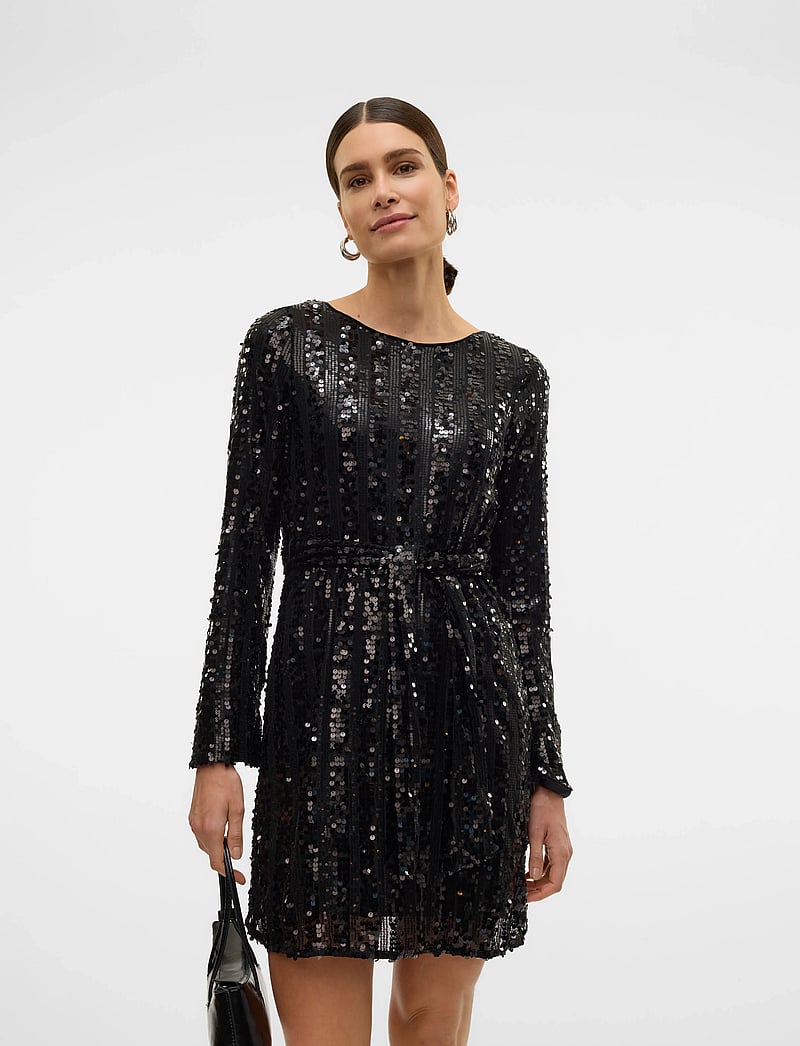 Vero Moda - VMEFA LS SHORT DRESS JRS - paljettklänningar - black - 0