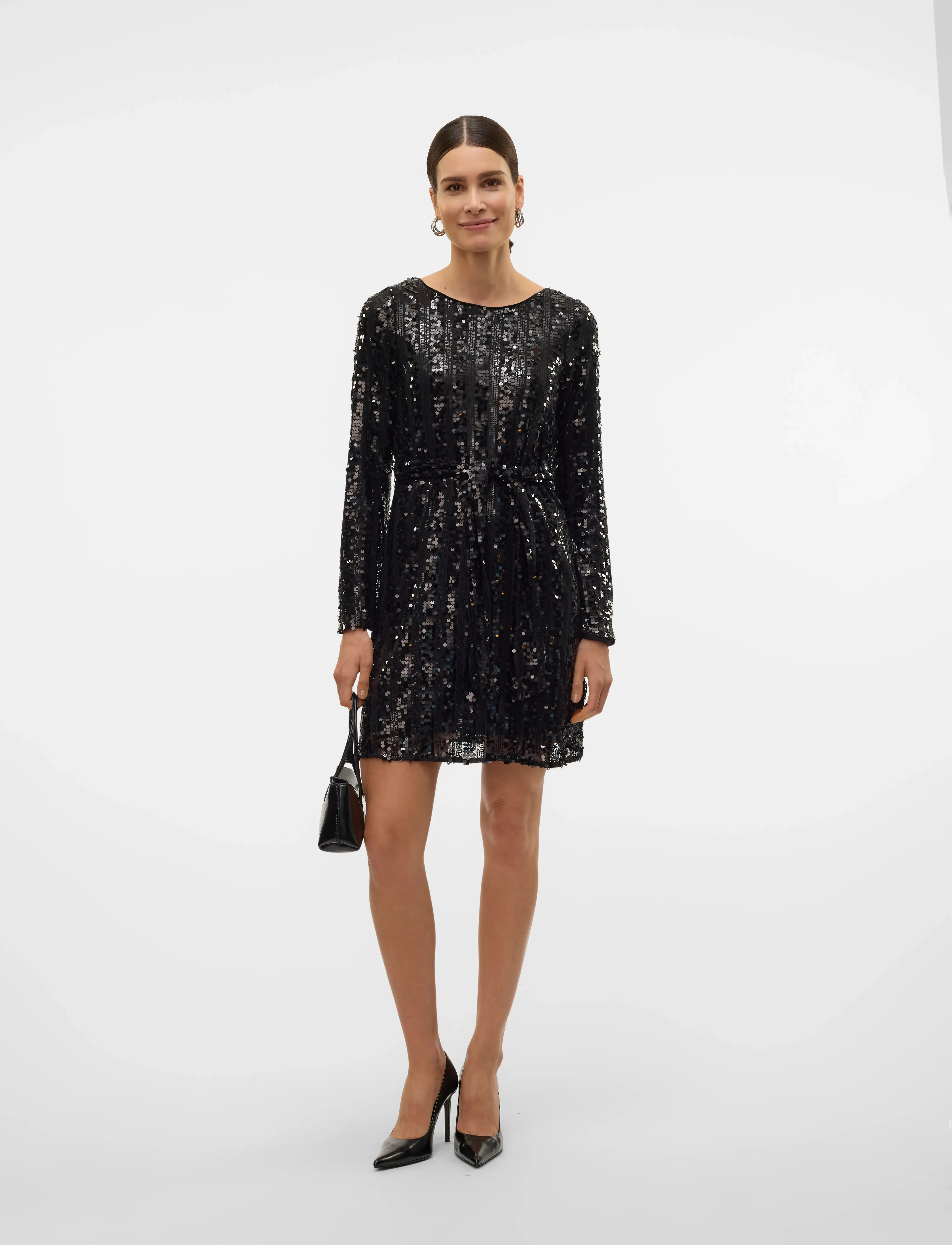 Vero Moda - VMEFA LS SHORT DRESS JRS - pailletkjoler - black - 4