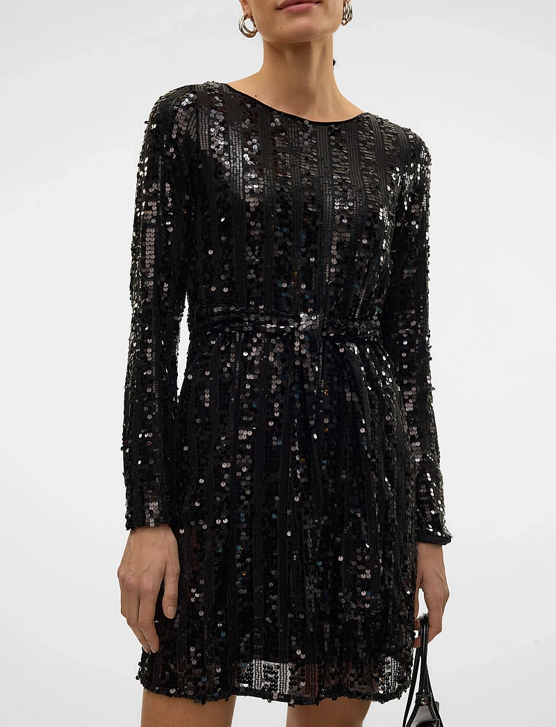 Vero Moda - VMEFA LS SHORT DRESS JRS - paljettklänningar - black - 5