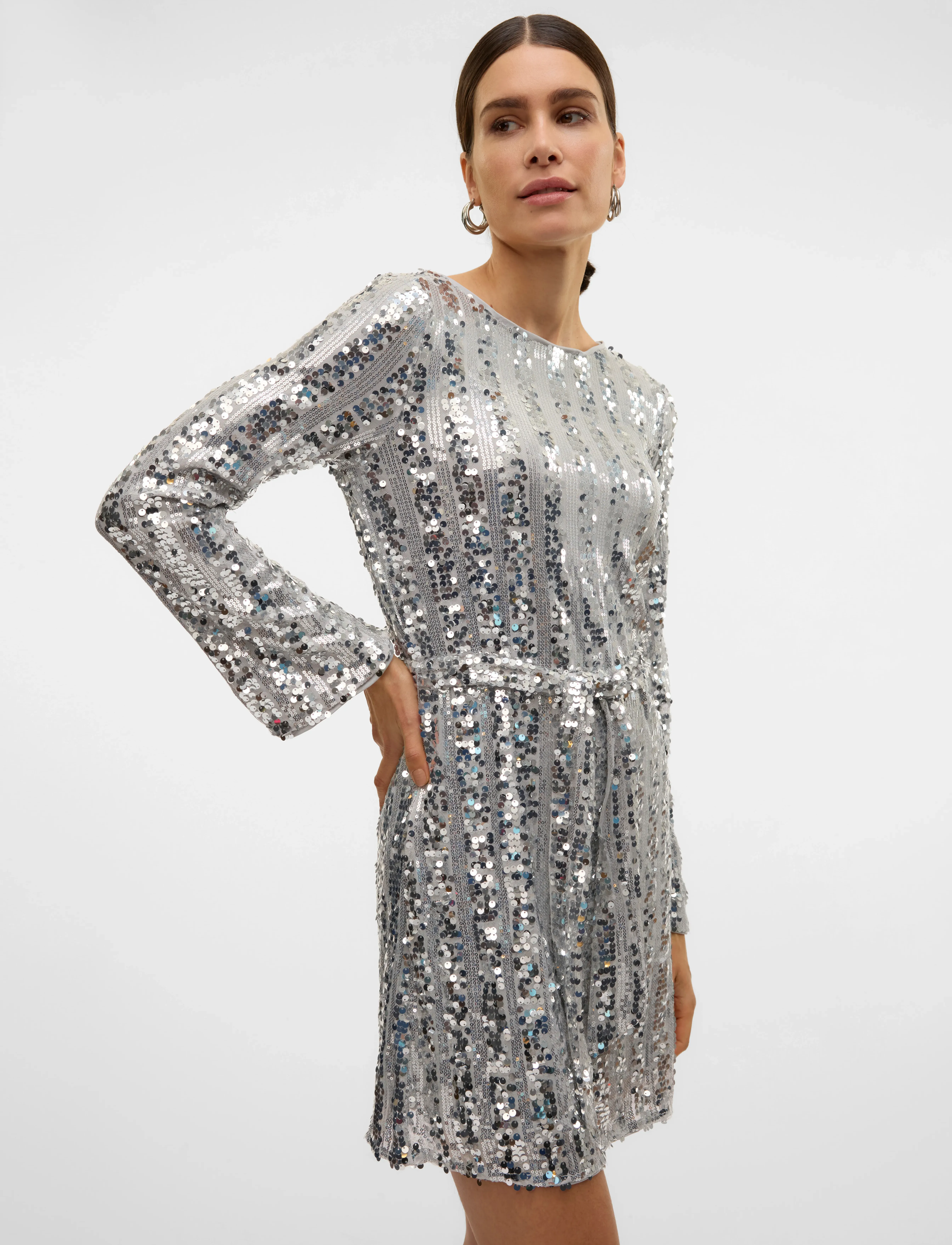 Vero Moda - VMEFA LS SHORT DRESS JRS - sukienki z cekinami - silver - 5
