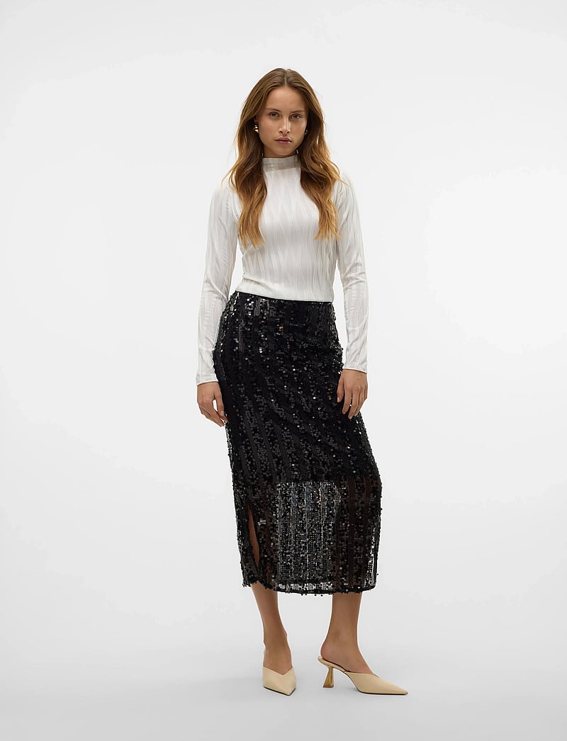 Vero Moda - VMEFA HW 7/8 SKIRT JRS - pailletten-röcke - black - 0