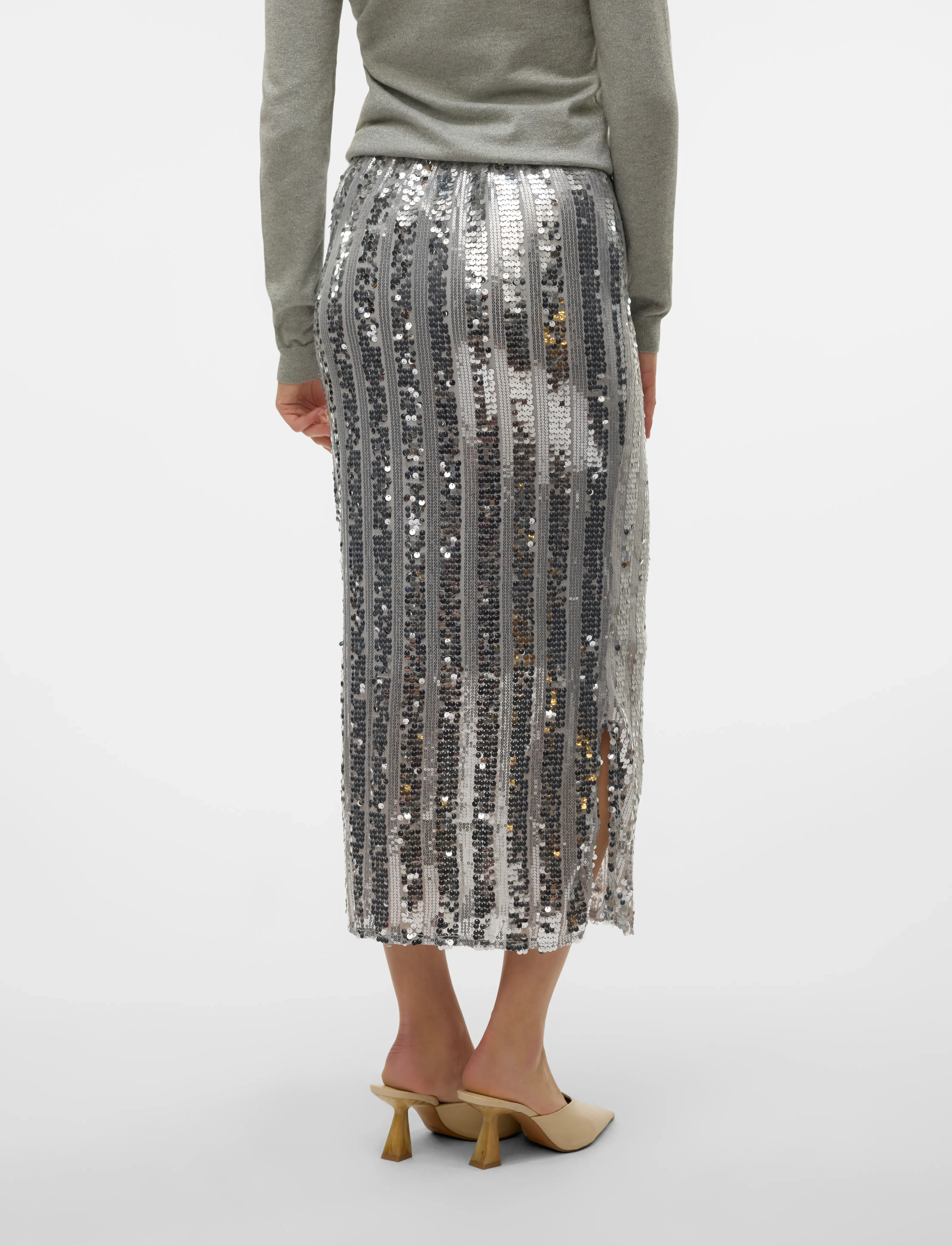 Vero Moda - VMEFA HW 7/8 SKIRT JRS - midi kjolar - silver - 5