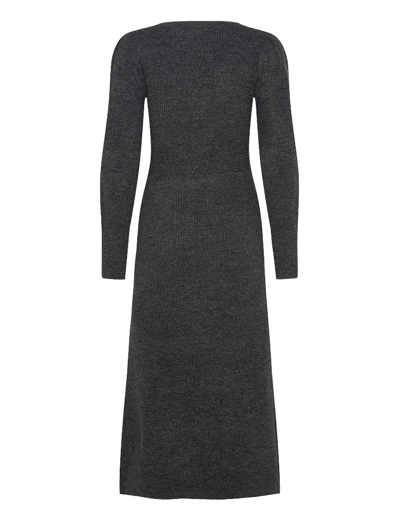 Vero Moda - VMANGALINA LS V-NECK 7/8 KNIT DRESS VMA - stickade klänningar - dark grey melange - 2
