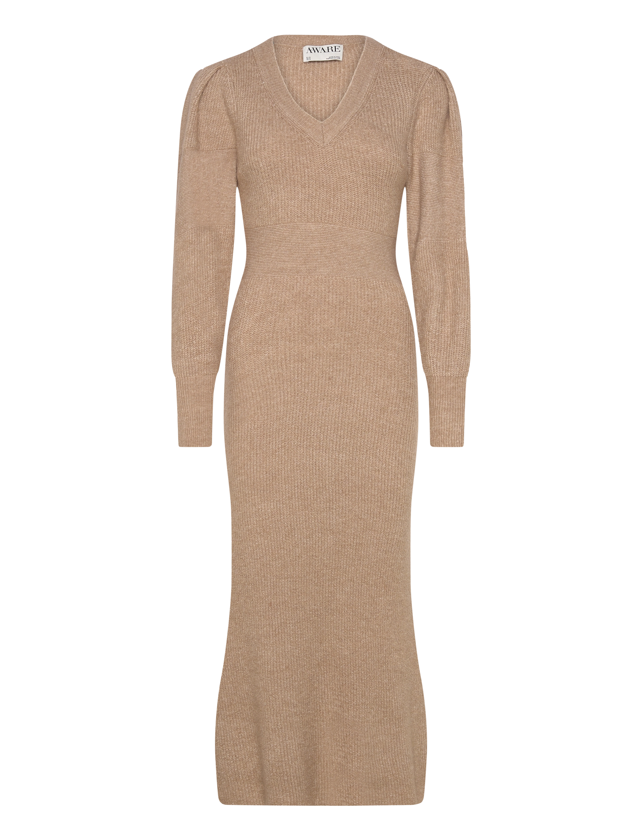 Vero Moda VMANGALINA LS V-NECK 7/8 KNIT DRESS VMA - Kjoler - SILVER MINK / beige