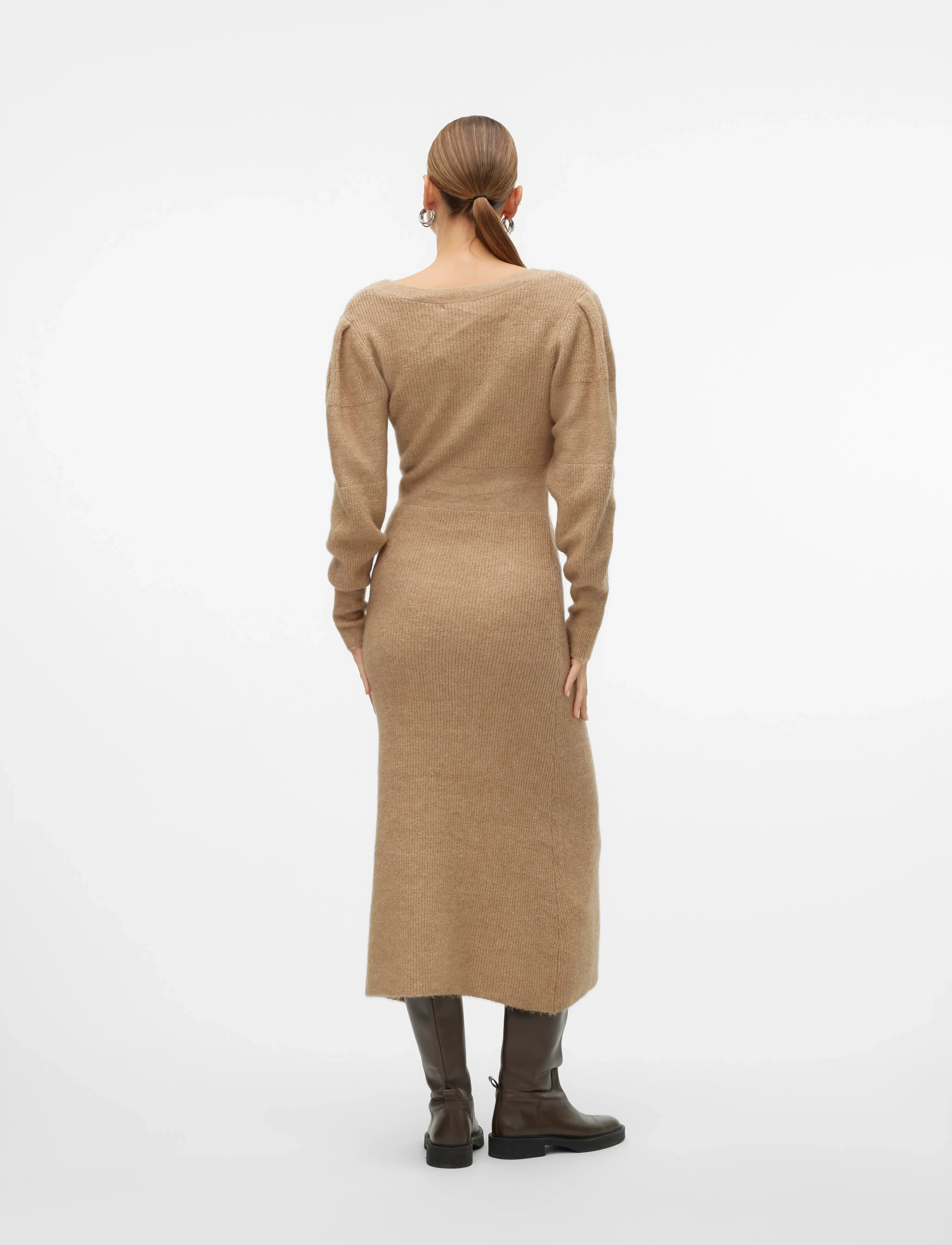 Vero Moda - VMANGALINA LS V-NECK 7/8 KNIT DRESS VMA - silver mink - 3