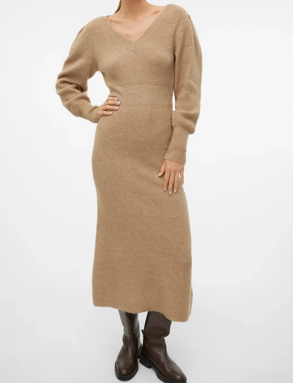 Vero Moda - VMANGALINA LS V-NECK 7/8 KNIT DRESS VMA - strikkjoler - silver mink - 5