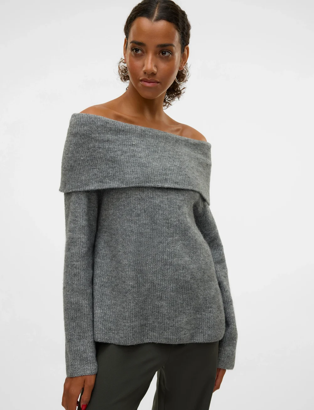 Vero Moda - VMERA LS OFF SHOULDER PULLOVER GA NOOS - pulls - medium grey melange - 3