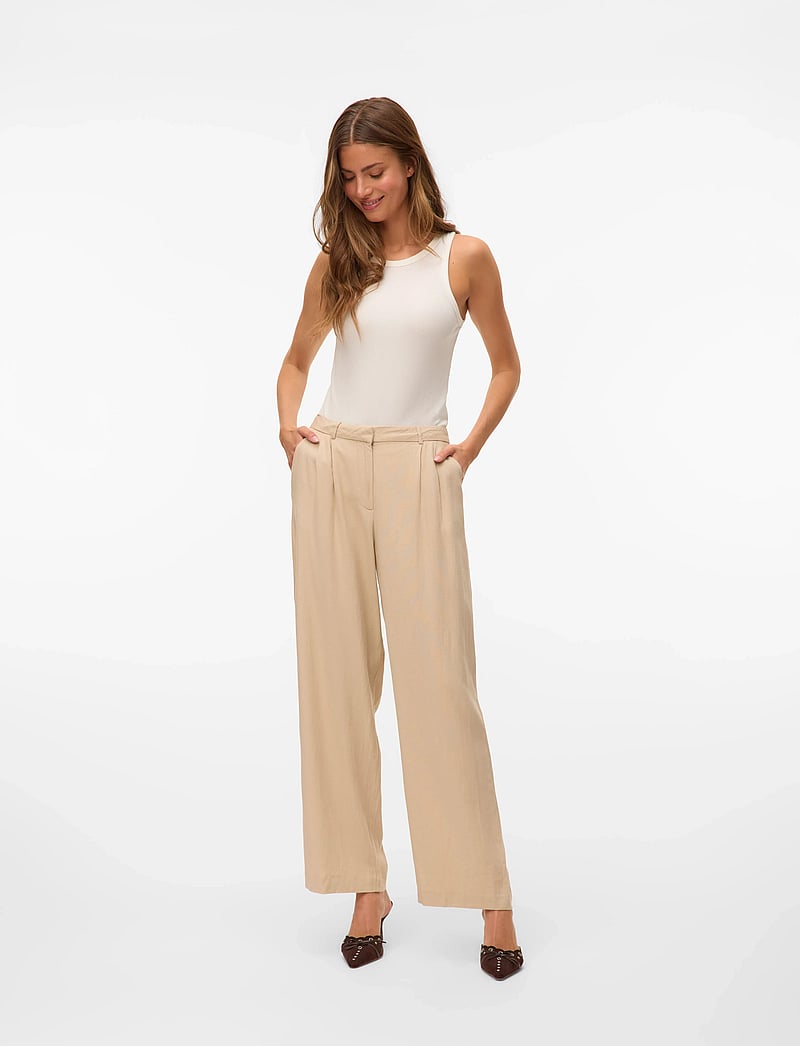 Vero Moda - VMMINDY MW LINEN DAD PANT MIX - linen trousers - oatmeal - 3