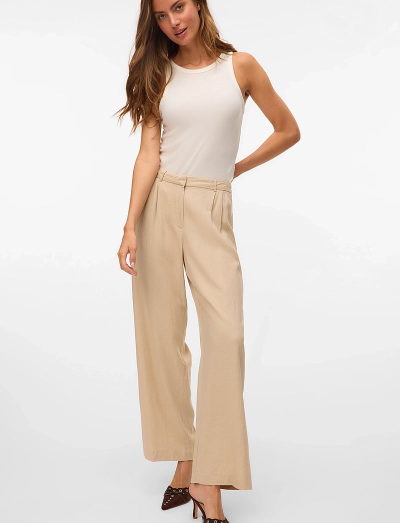 Vero Moda - VMMINDY MW LINEN DAD PANT MIX - linen trousers - oatmeal - 4
