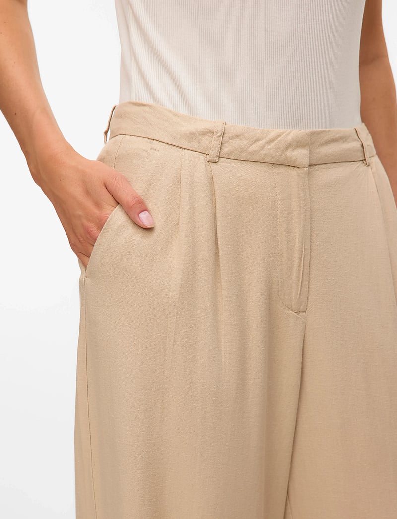 Vero Moda - VMMINDY MW LINEN DAD PANT MIX - linen trousers - oatmeal - 5