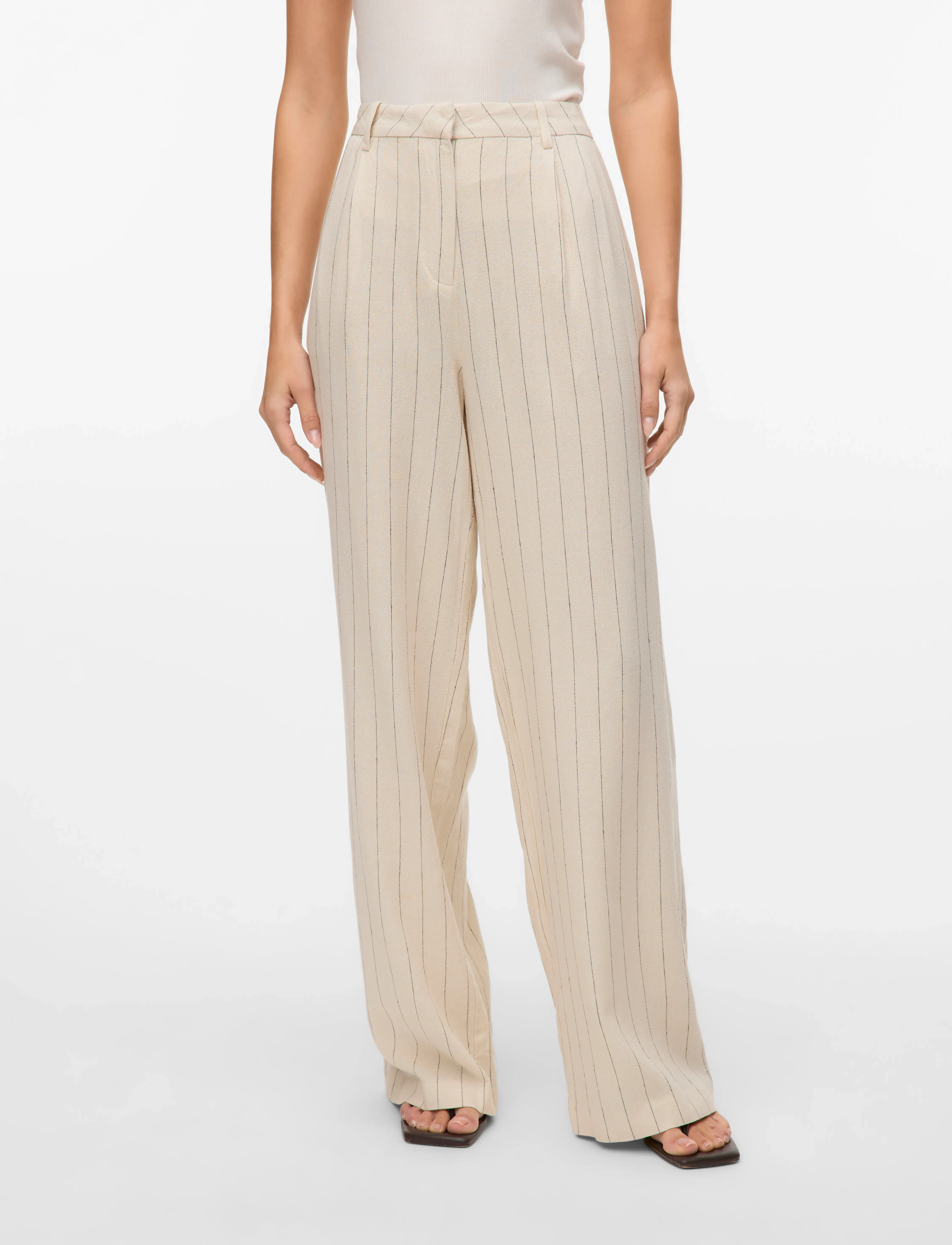 Vero Moda Vmmindy Mw Linen Dad Pant Mix, 38 x 30, White, Bukser > Brede Ben, Dame