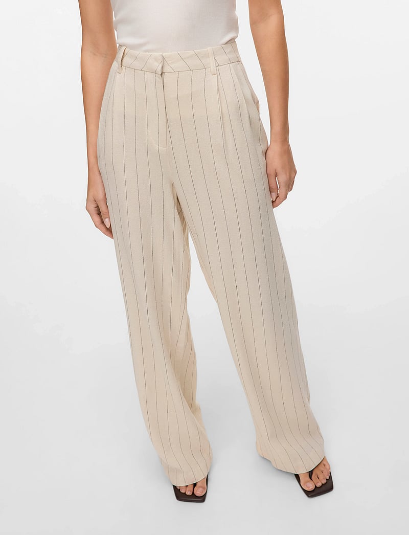 Vero Moda - VMMINDY MW LINEN DAD PANT MIX - linased püksid - oatmeal - 5