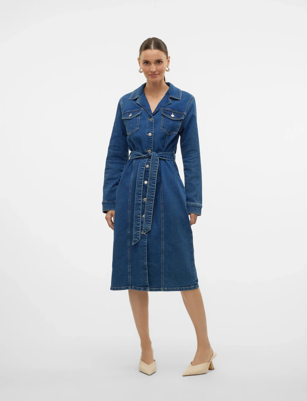 Vero Moda - VMTELLY LS 7/8 DNM DRESS VI3472 - jeanskleider - medium blue denim - 0