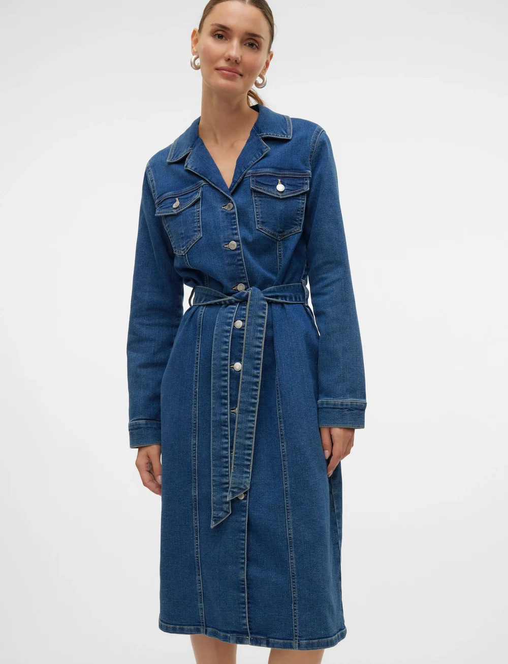 Vero Moda - VMTELLY LS 7/8 DNM DRESS VI3472 - jeanskleider - medium blue denim - 4