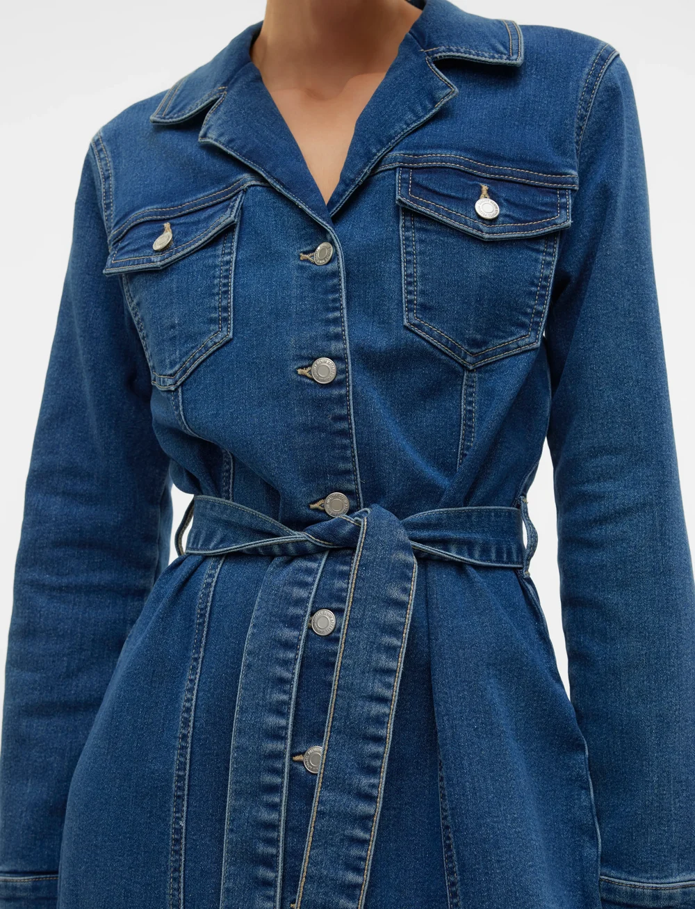 Vero Moda - VMTELLY LS 7/8 DNM DRESS VI3472 - jeanskleider - medium blue denim - 5