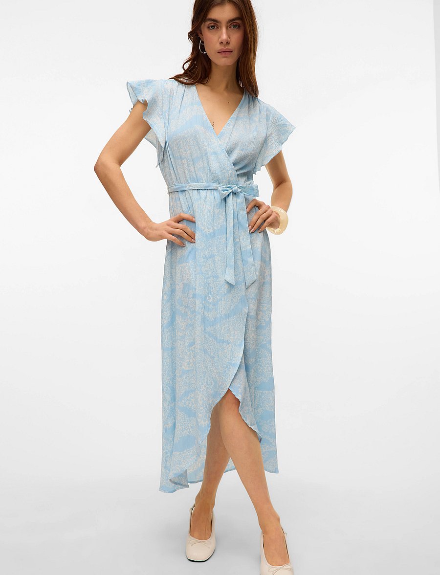 Vero Moda - VMPAGE S/L LONG WRAP DRESS WVN GA - sukienki letnie - airy blue - 4
