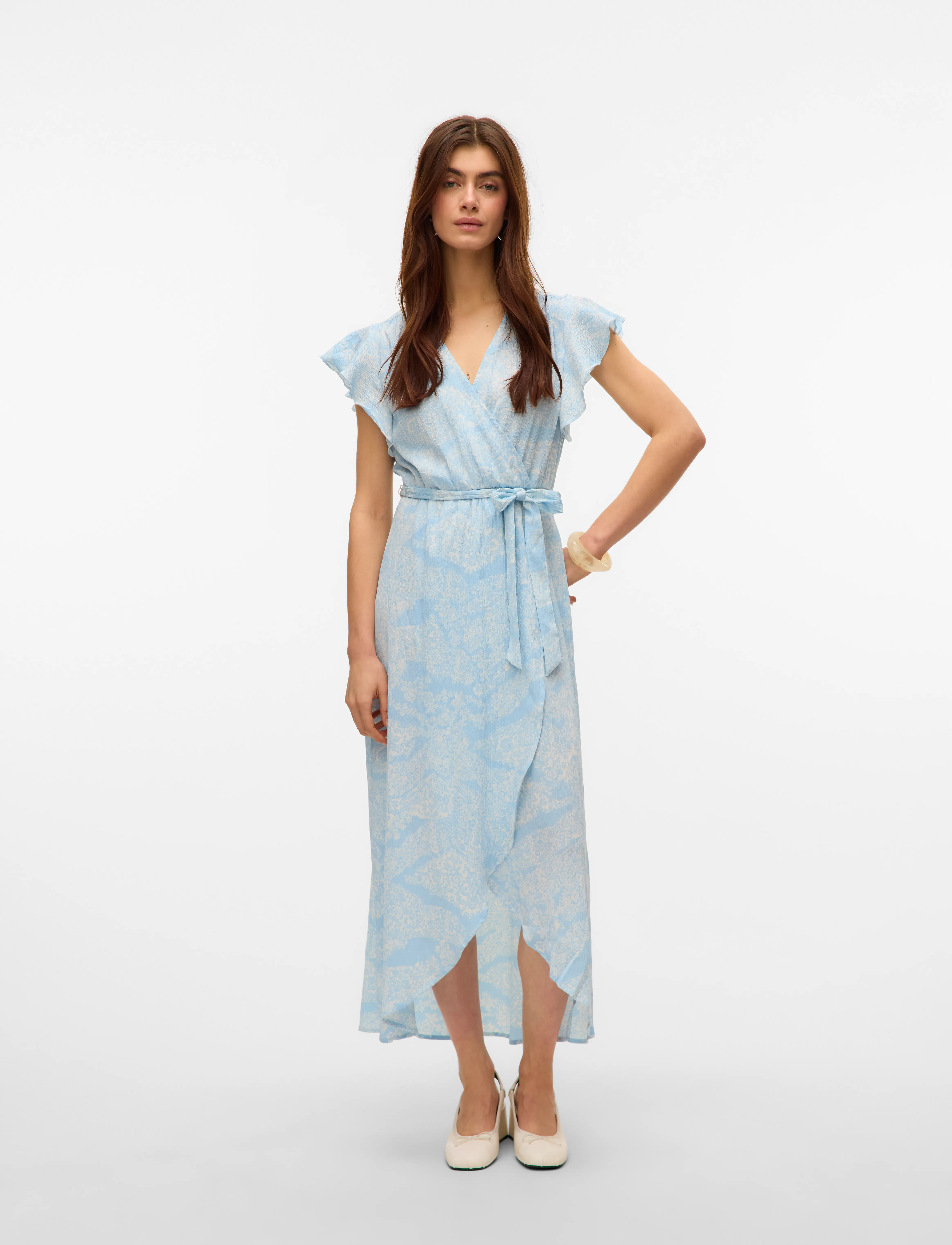 Vero Moda - VMPAGE S/L LONG WRAP DRESS WVN GA - sukienki letnie - airy blue - 5