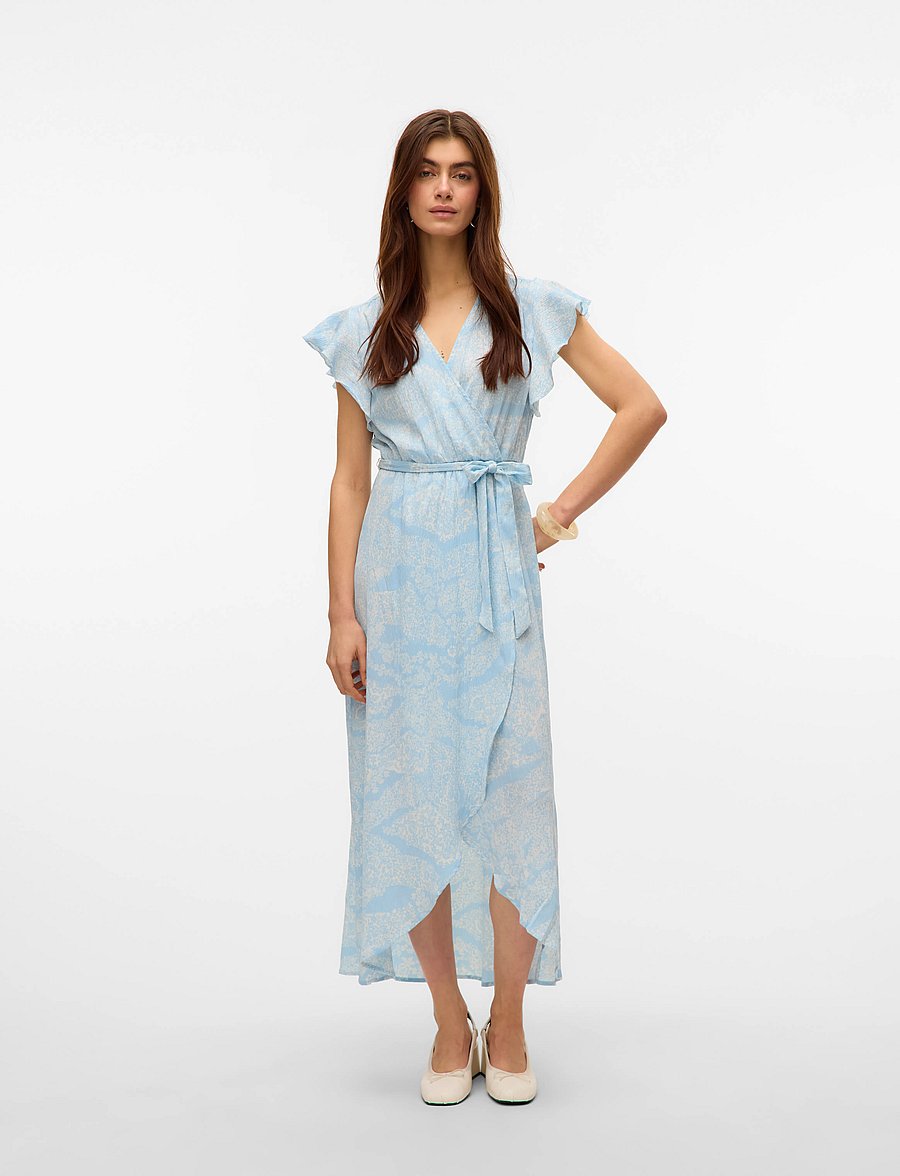 Vero Moda - VMPAGE S/L LONG WRAP DRESS WVN GA - sukienki letnie - airy blue - 5