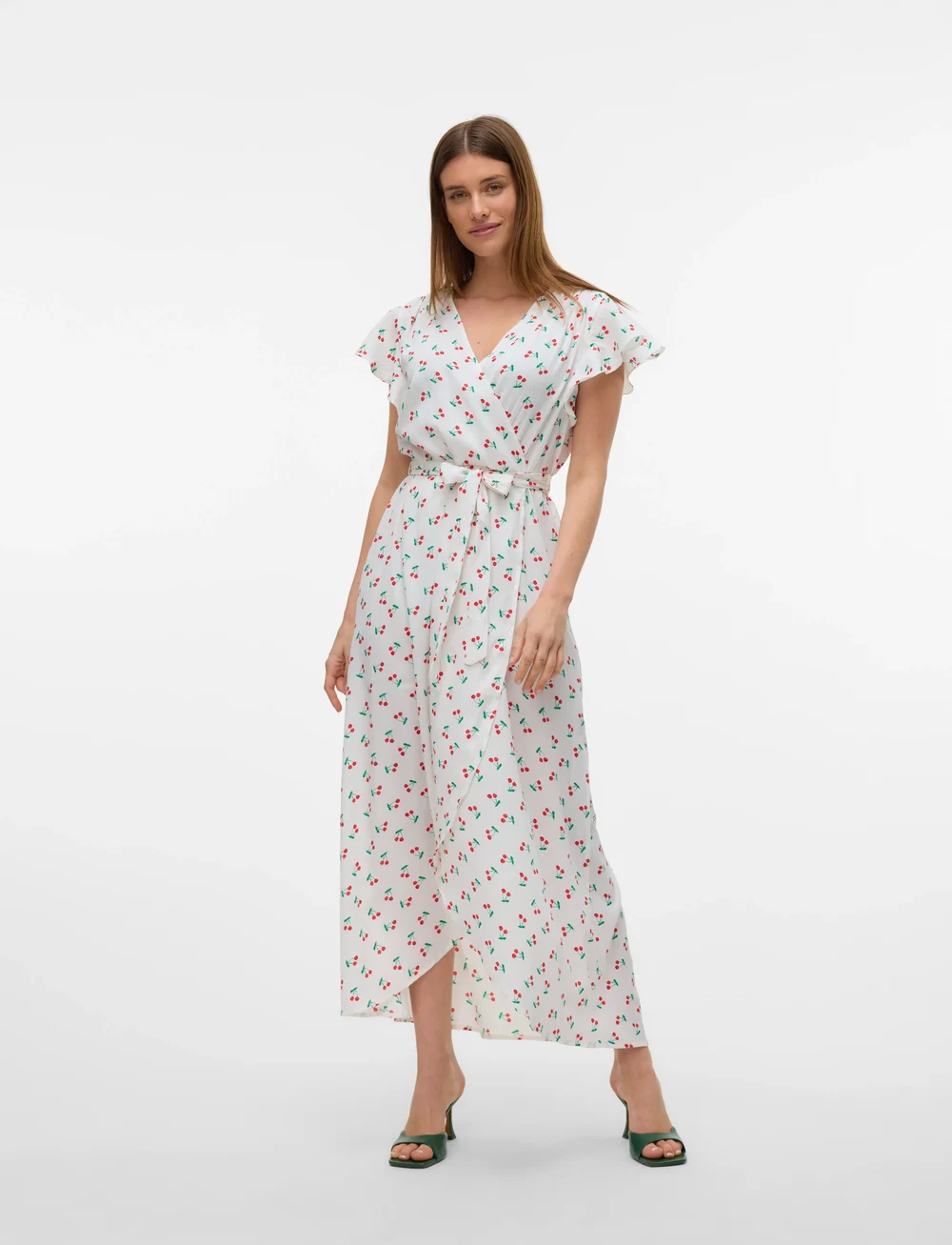 Vero Moda - VMPAGE S/L LONG WRAP DRESS WVN GA - sommarklänningar - snow white - 0