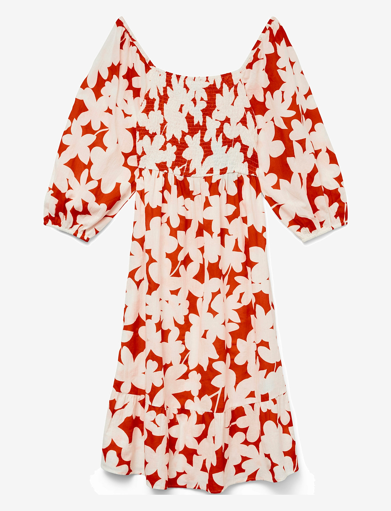 Vero Moda - VMDICTHE 3/4 SQUARE CALF DRESS WVN GA - sommarklänningar - fiery red - 1