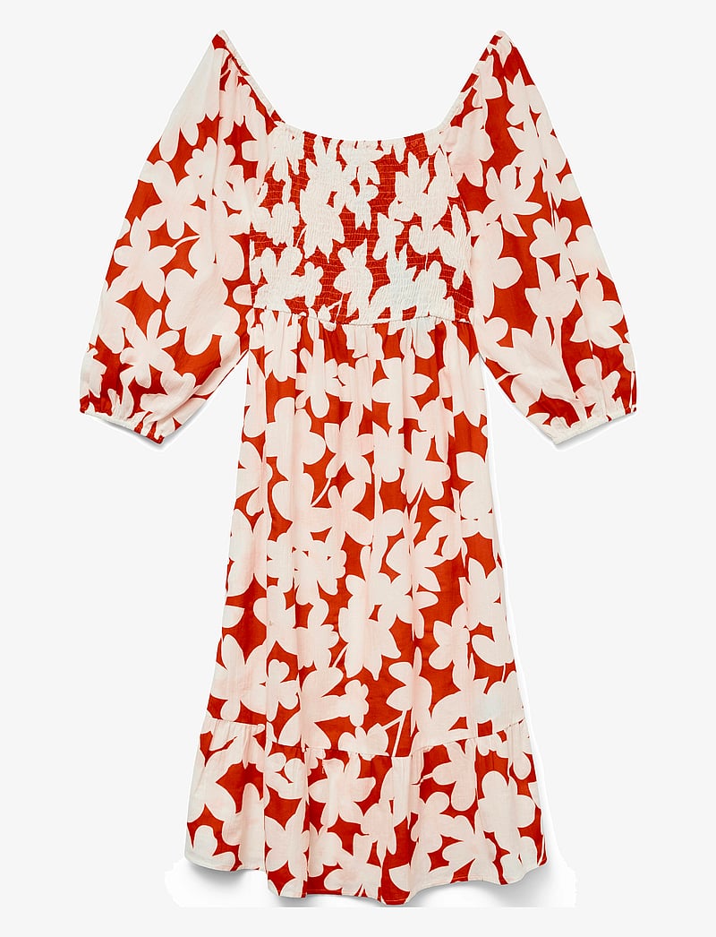 Vero Moda - VMDICTHE 3/4 SQUARE CALF DRESS WVN GA - sommarklänningar - fiery red - 1
