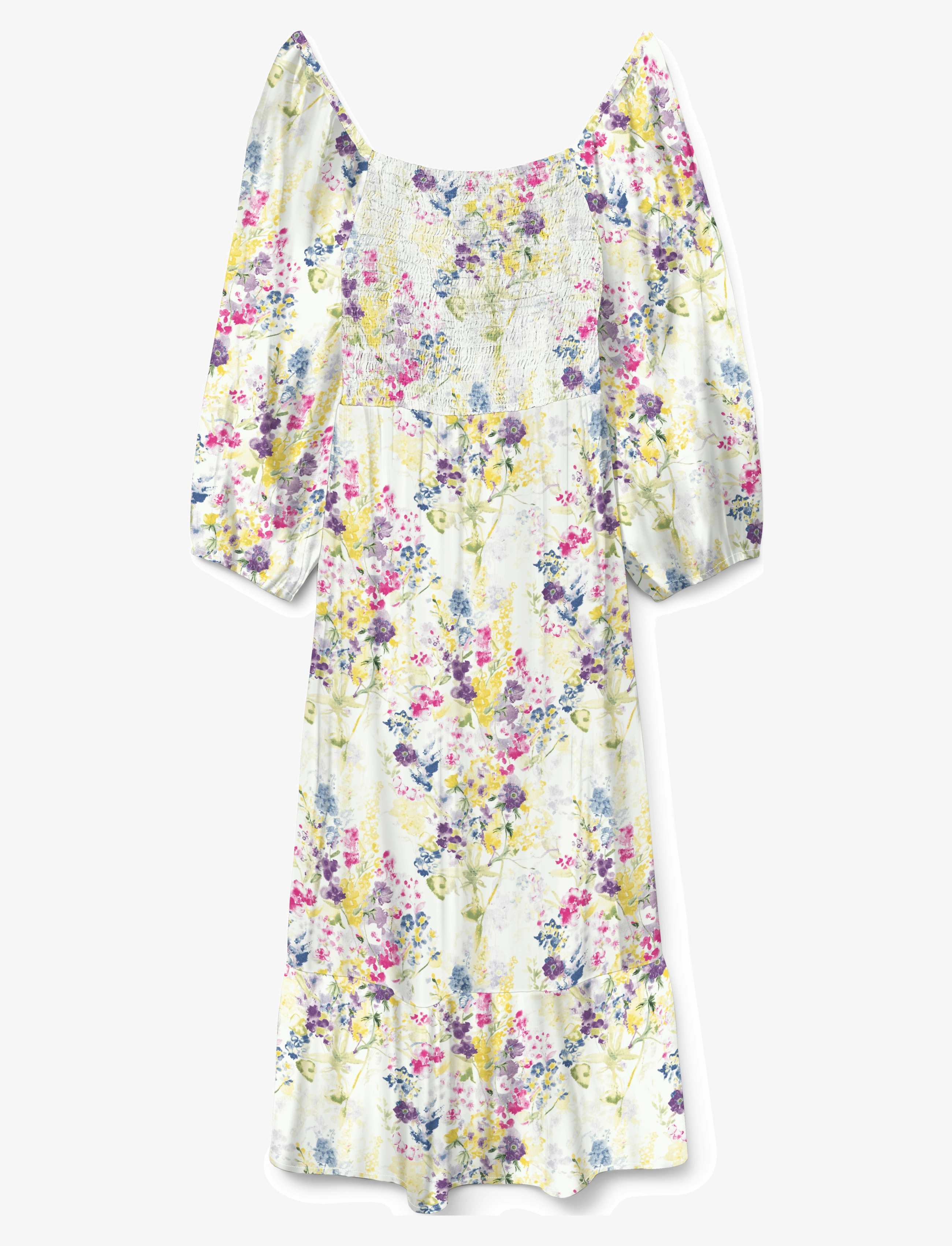 Vero Moda VMDICTHE 3/4 SQUARE CALF DRESS WVN GA - Tøj - SNOW WHITE / multi