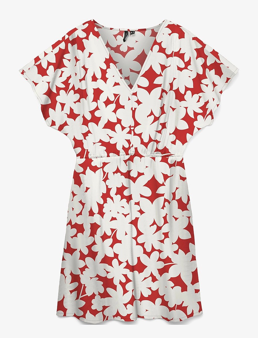 Vero Moda - VMDICTHE S/L V-NECK SHORT DRESS WVN GA - zomerjurken - fiery red - 0