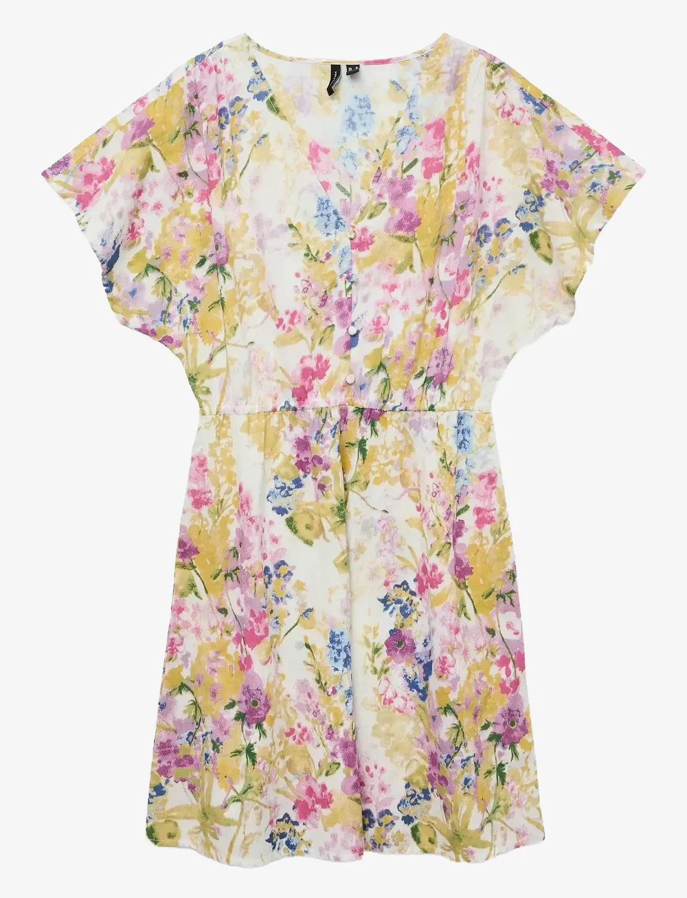 Vero Moda - VMDICTHE S/L V-NECK SHORT DRESS WVN GA - sommerkjoler - snow white - 0