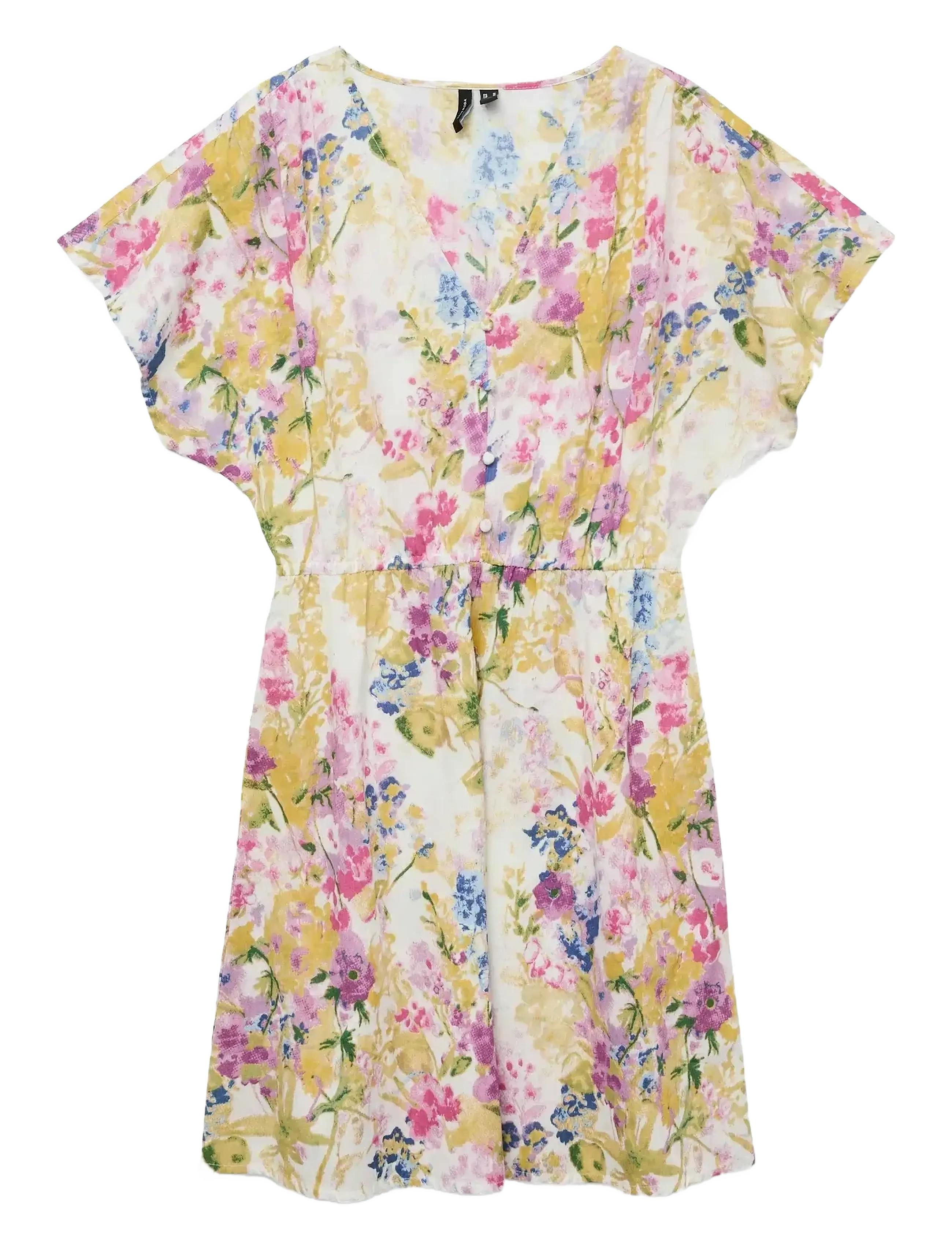Vero Moda VMDICTHE S/L V-NECK SHORT DRESS WVN GA - Klänningar - SNOW WHITE / multi