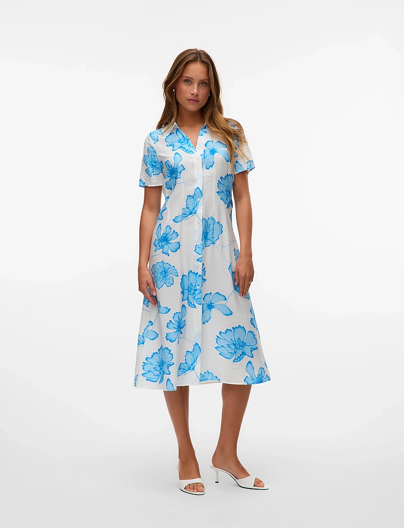 Vero Moda - VMJOSIE S/S CALF SHIRT DRESS WVN GA - sommerkleider - snow white - 0