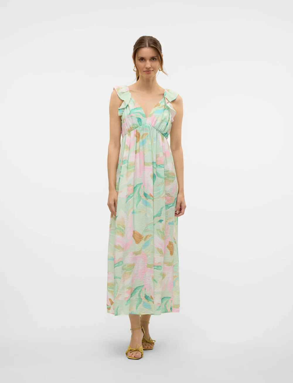 Vero Moda - VMJOSIE SL ANKLE FRILL DRESS WVN GA - sommerkjoler - birds egg green - 4