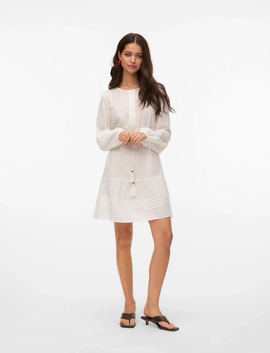 Vero Moda - VMOLYA LS SHORT DRESS WVN GA - konfirmation - snow white - 0