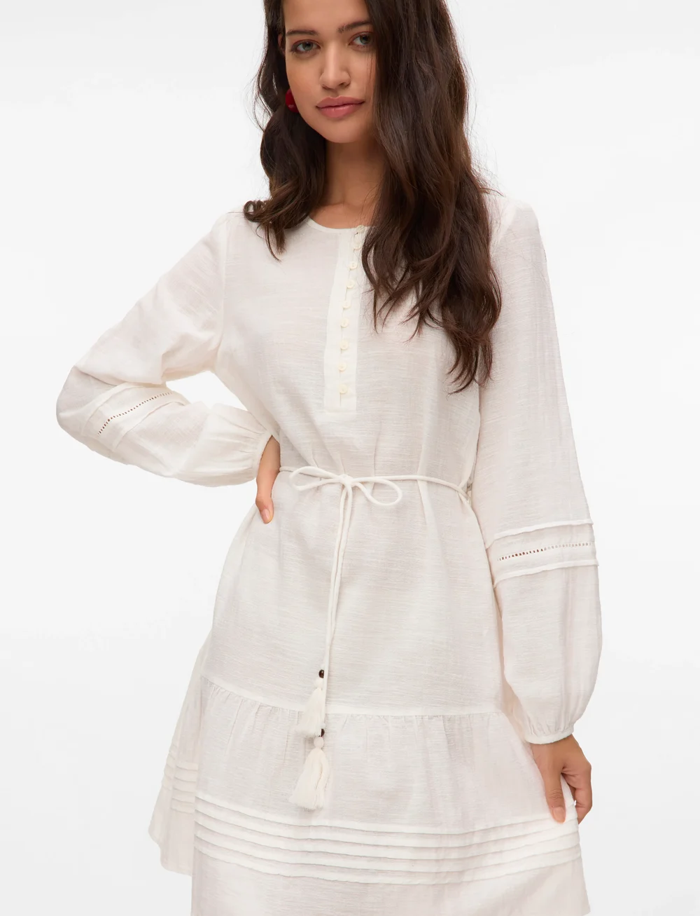 Vero Moda - VMOLYA LS SHORT DRESS WVN GA - konfirmation - snow white - 4