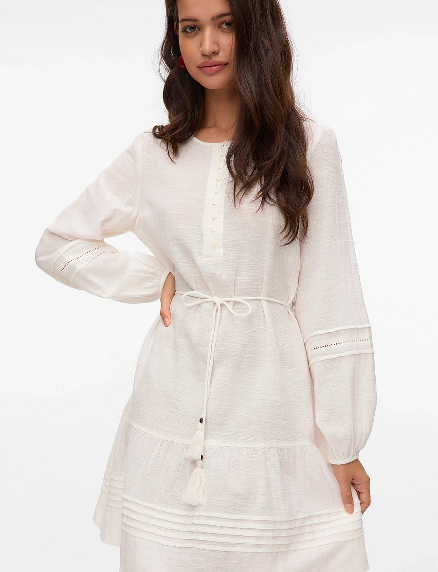 Vero Moda - VMOLYA LS SHORT DRESS WVN GA - konfirmation - snow white - 4