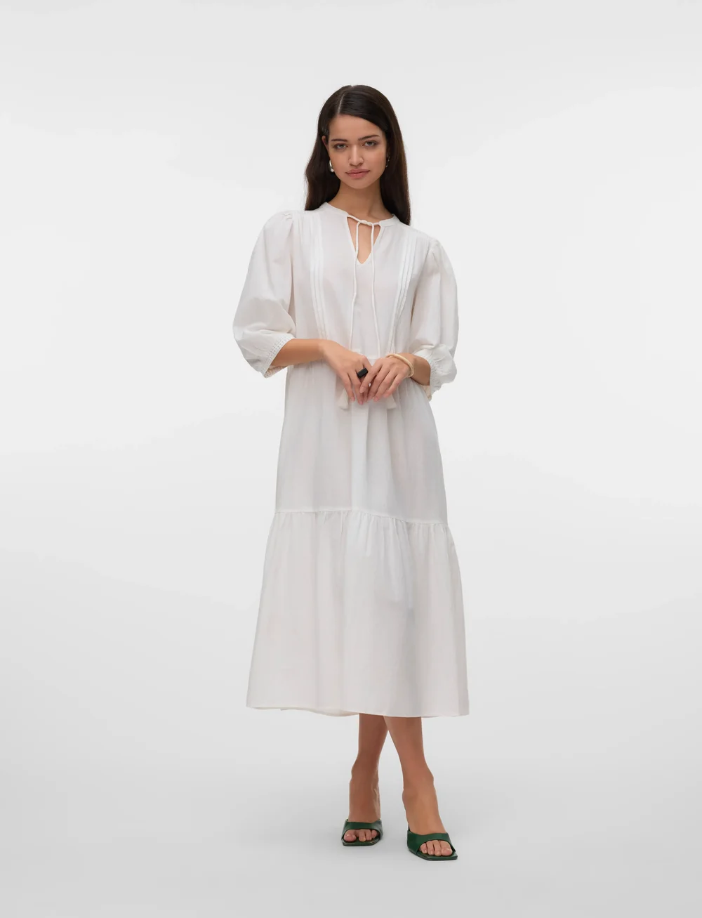 Vero Moda - VMPRETTY 3/4 LONG DRESS WVN GA - sutvirtinimas - snow white - 0