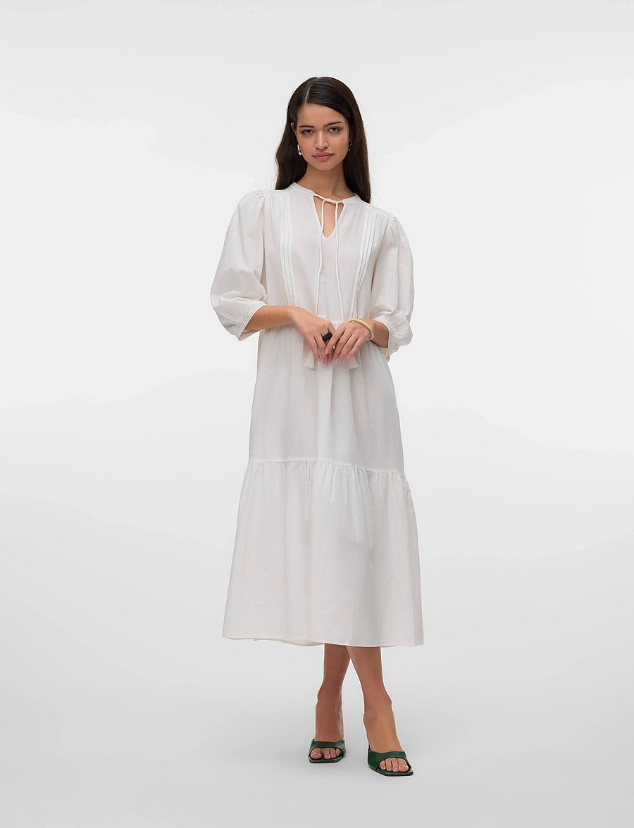 Vero Moda - VMPRETTY 3/4 LONG DRESS WVN GA - konfirmationstøj - snow white - 0