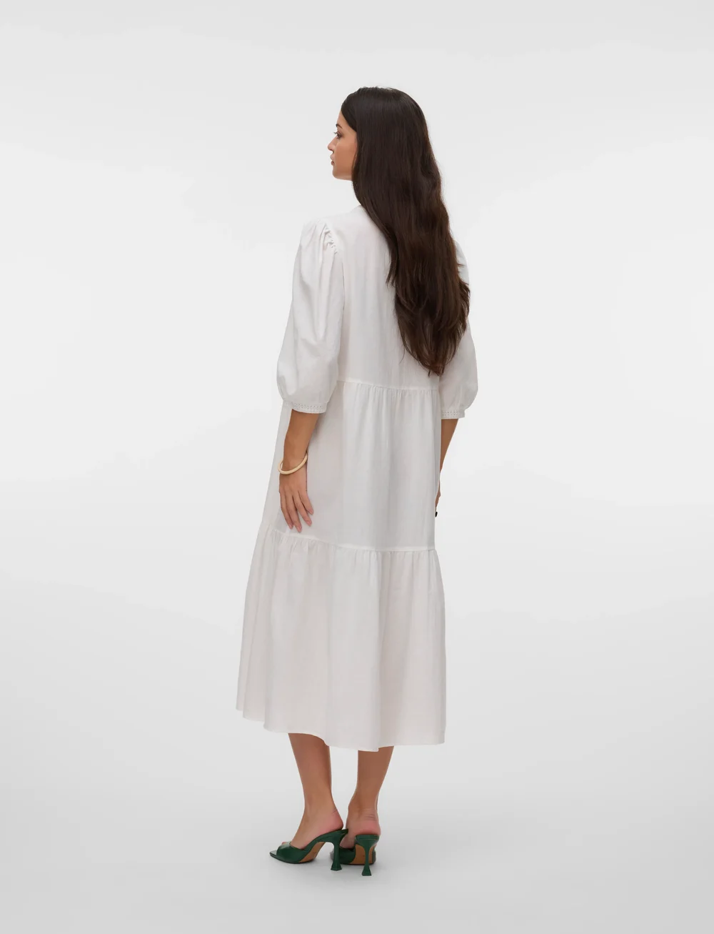 Vero Moda - VMPRETTY 3/4 LONG DRESS WVN GA - sutvirtinimas - snow white - 2