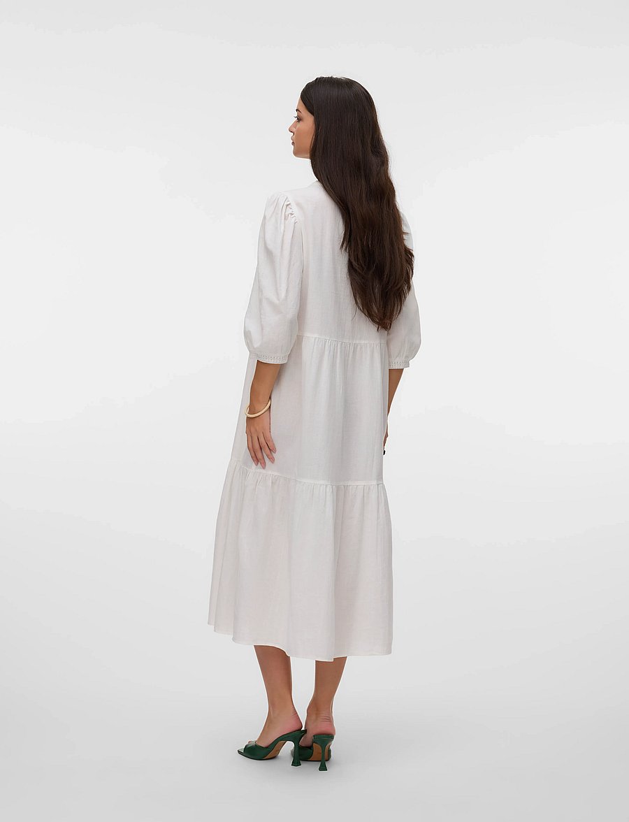 Vero Moda - VMPRETTY 3/4 LONG DRESS WVN GA - konfirmationstøj - snow white - 2