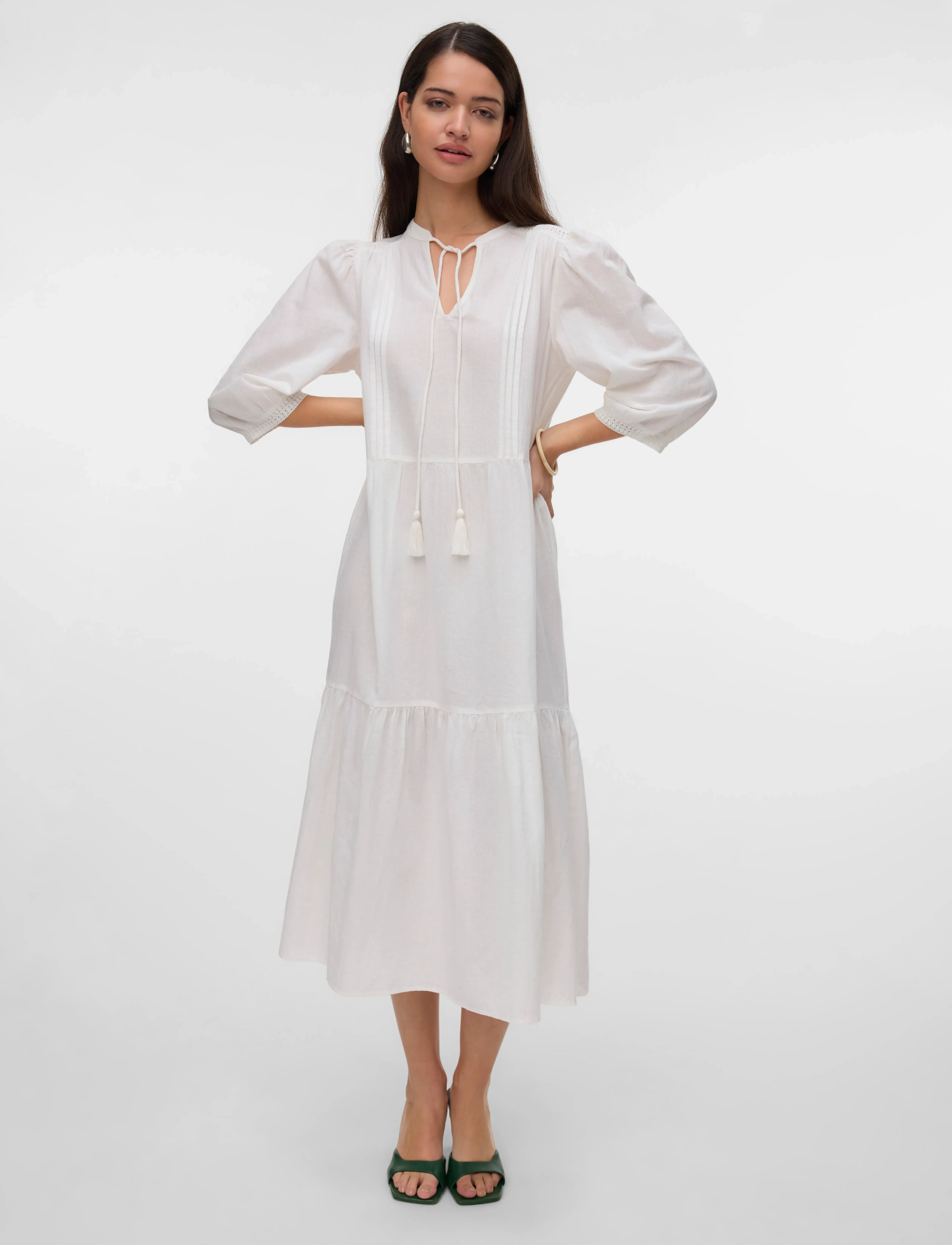 Vero Moda - VMPRETTY 3/4 LONG DRESS WVN GA - konfirmation - snow white - 3