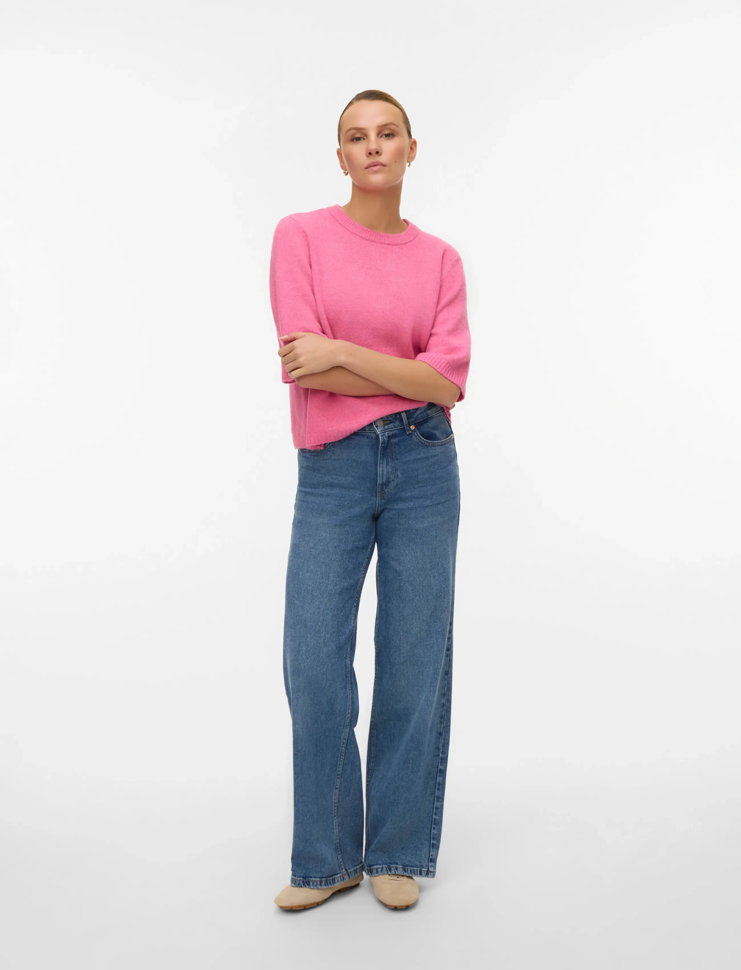Vero Moda Vmboom 2/4 O-Nk Oversize Pullove Ga Noos, Kvinder, Oversize Kortærmet Pullover, Pink, Str: XS