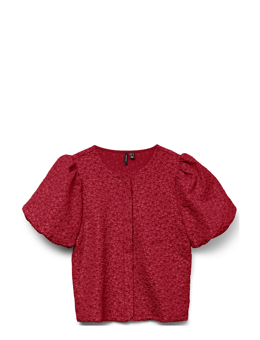 Vero Moda - VMMERLE SS PUFF CARDIGAN JRS RET - kurzärmlige hemden - biking red - 1