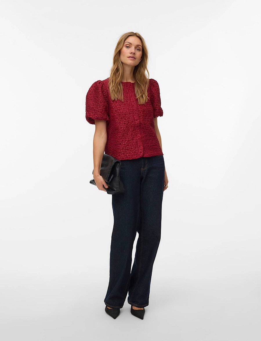 Vero Moda - VMMERLE SS PUFF CARDIGAN JRS RET - kurzärmlige hemden - biking red - 0