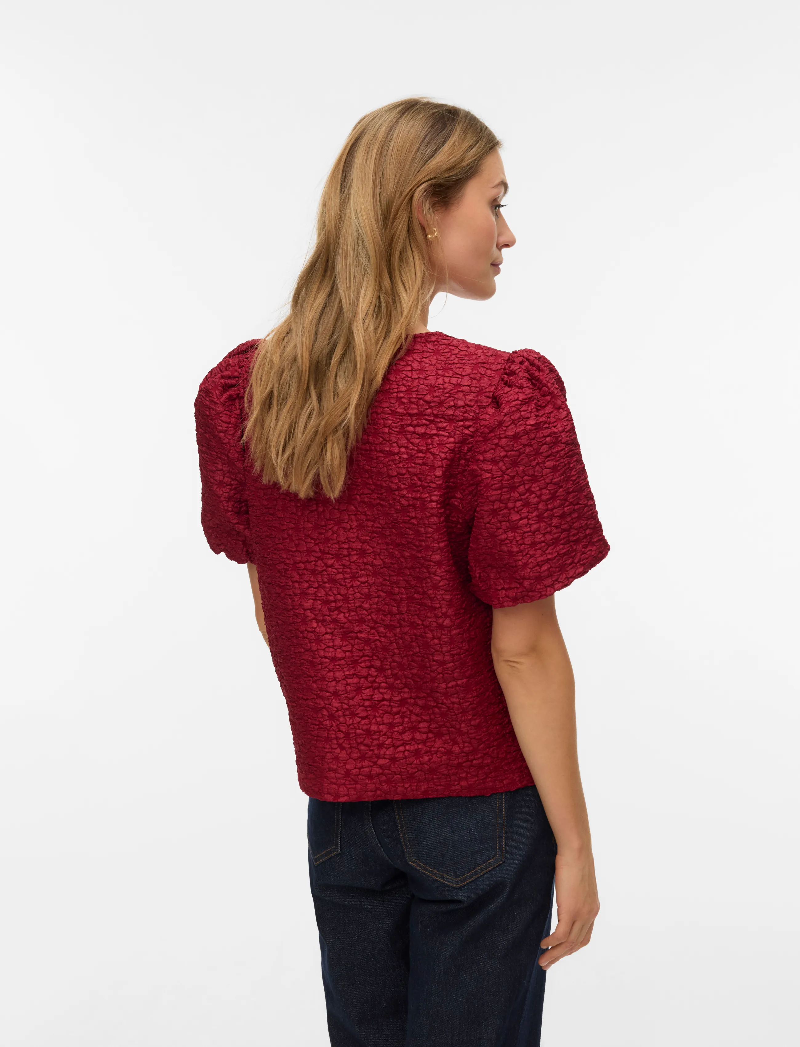 Vero Moda - VMMERLE SS PUFF CARDIGAN JRS RET - kurzärmlige hemden - biking red - 2