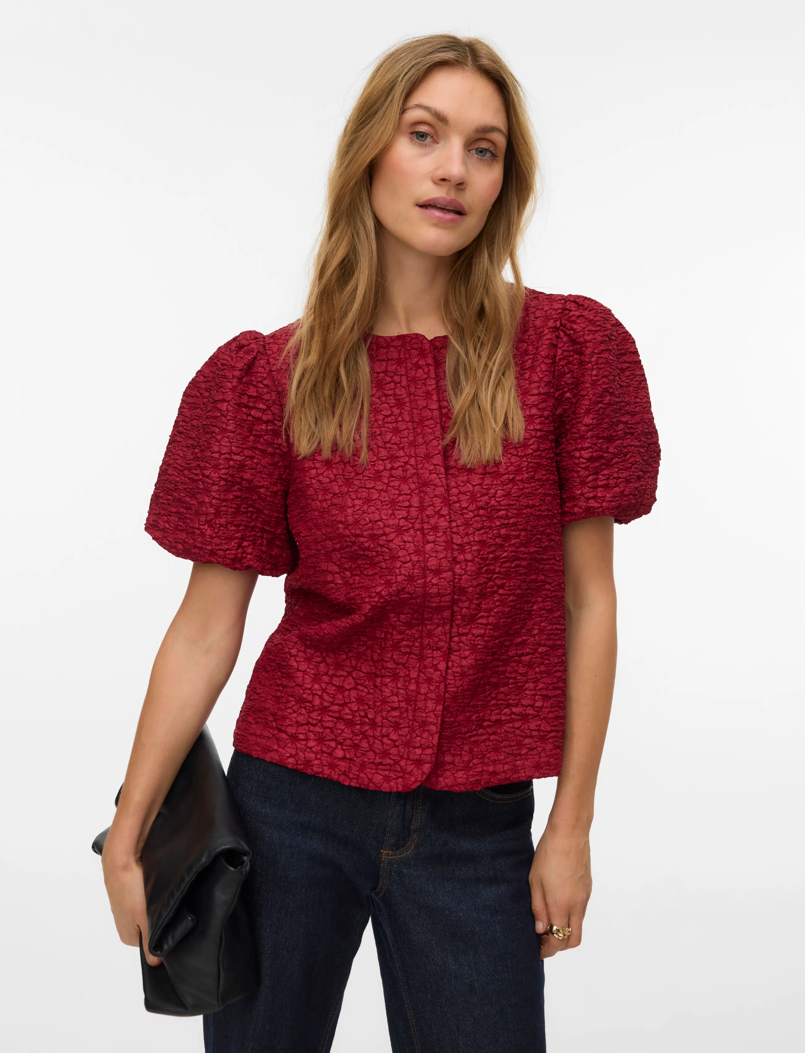 Vero Moda - VMMERLE SS PUFF CARDIGAN JRS RET - kurzärmlige hemden - biking red - 3