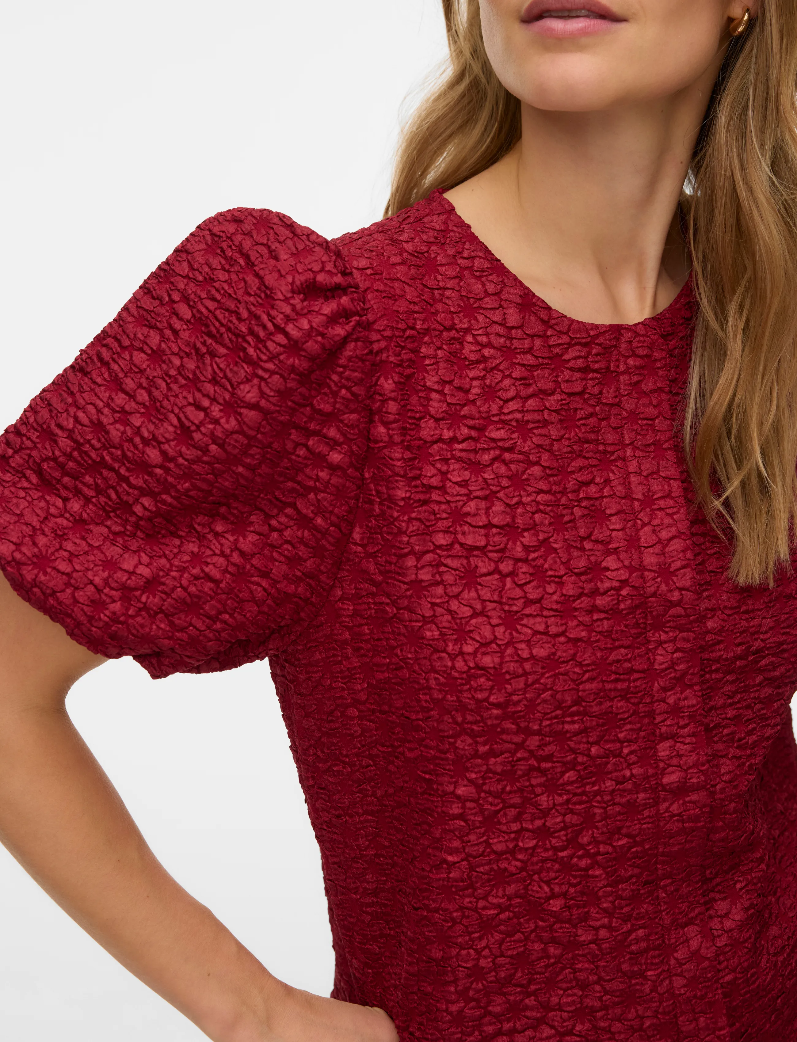 Vero Moda - VMMERLE SS PUFF CARDIGAN JRS RET - kurzärmlige hemden - biking red - 4