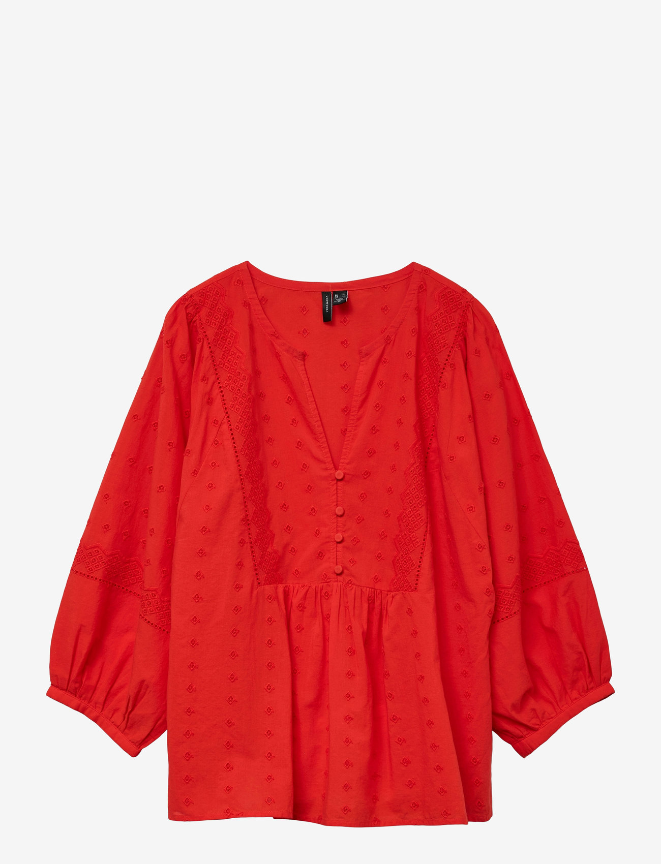 Vero Moda - VMSOFIE 3/4 V-NECK TOP WVN GA - langärmlige blusen - fiery red - 0