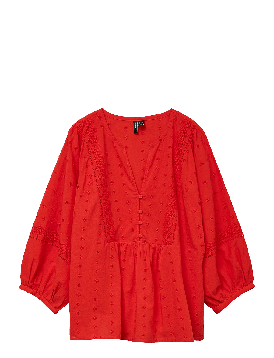 Vero Moda - VMSOFIE 3/4 V-NECK TOP WVN GA - palaidinės ilgomis rankovėmis - fiery red - 0
