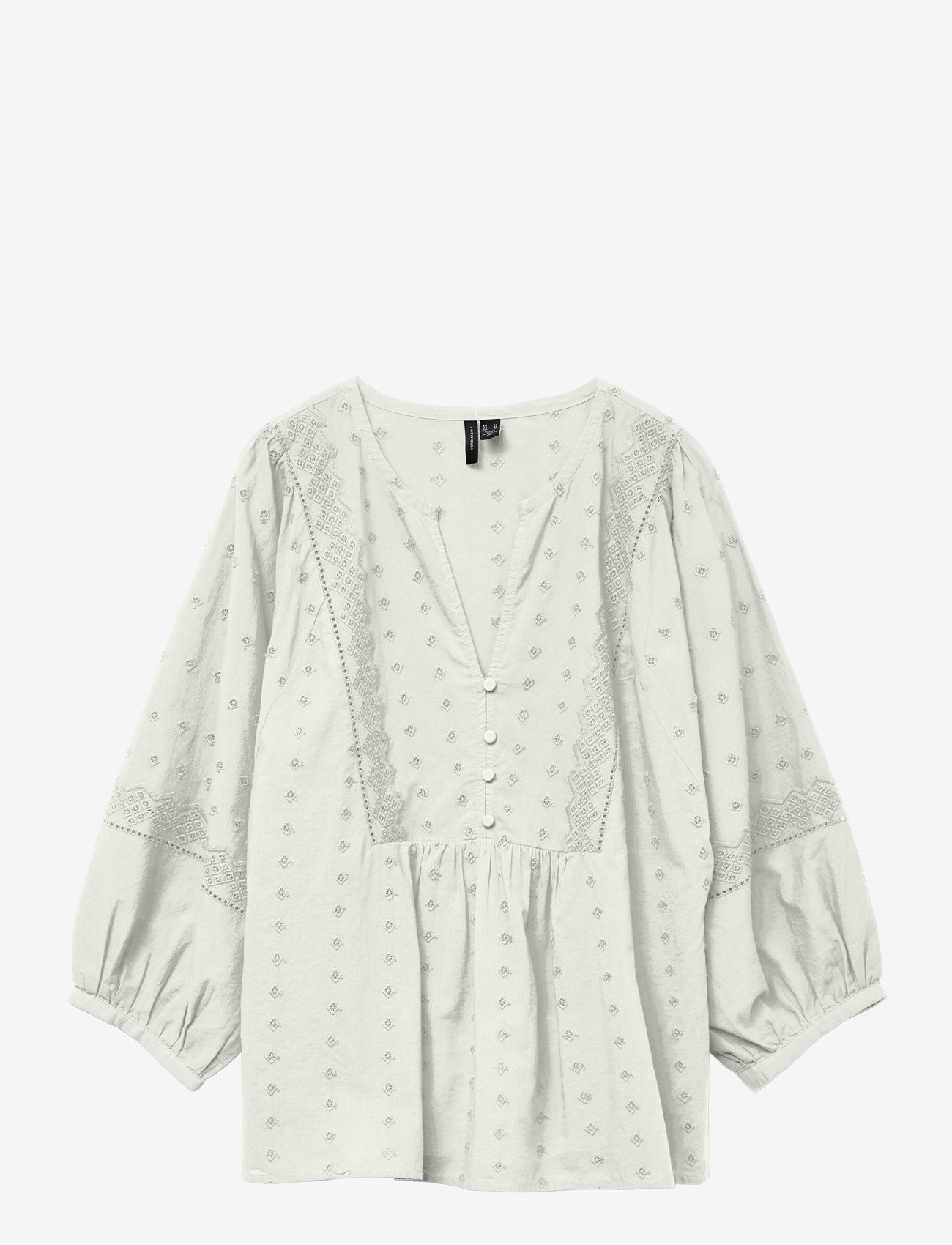 Vero Moda - VMSOFIE 3/4 V-NECK TOP WVN GA - langärmlige blusen - snow white - 0